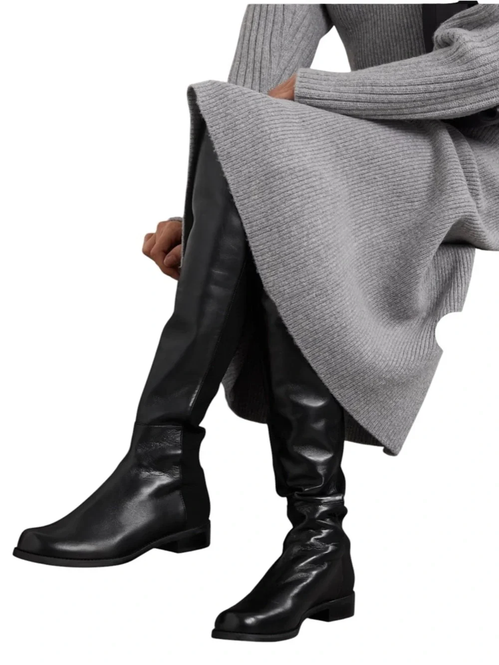 Stuart Weitzman Black Over-the-Knee Leather & stretch Boots size 6 5
